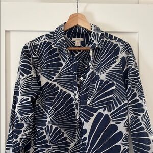 J. Crew Cotton Navy and Cream Geometric Floral button down Tunic Po…